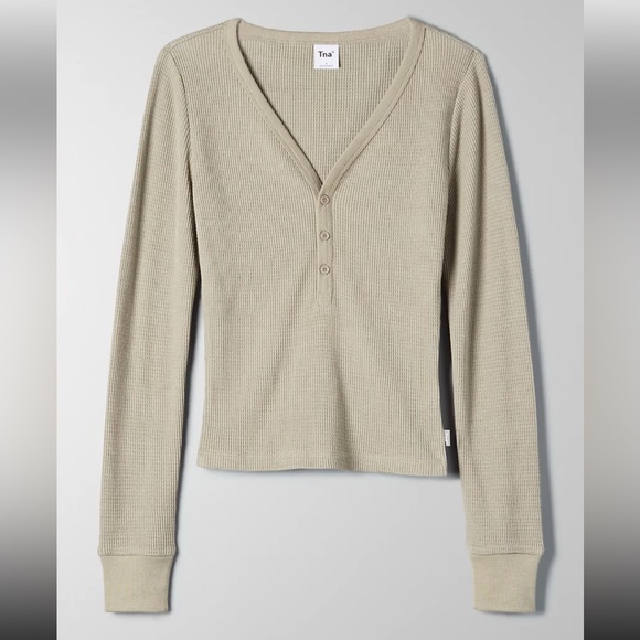 Aritiza TNA thermal henley in sage green waffle button up v neck long sleeve XS - Picture 9 of 10